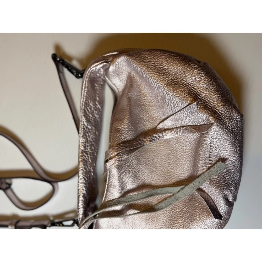 Aimee Kestenberg Crossbody Rose Gold Metallic Leather Tassel Zip Bag Small